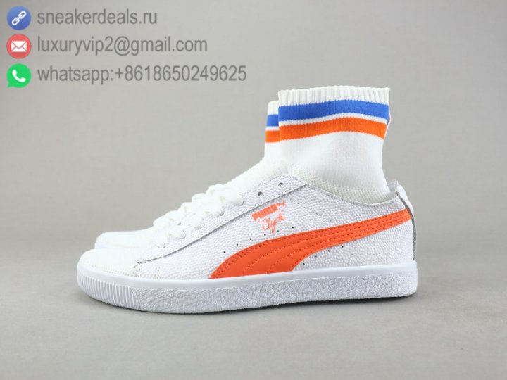 Puma Clyde Sock NYC Men High Top Sneakers White Orange Leather Size 40-44